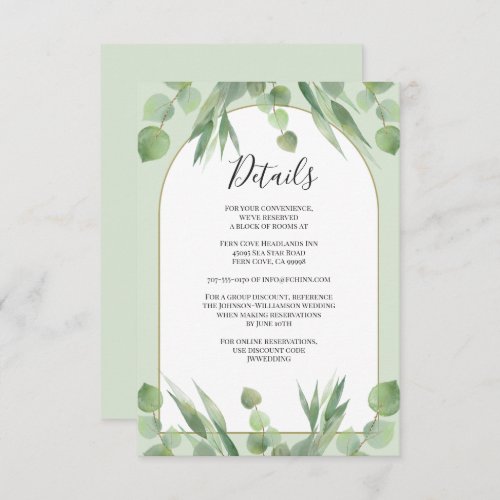 Dusty Green Boho Geometric Arch Wedding Details Enclosure Card