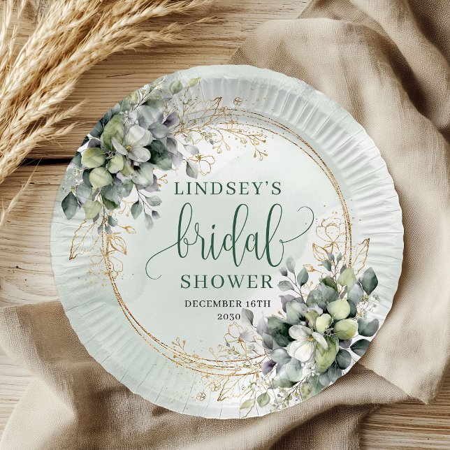 Dusty Green Botanical Bridal Shower Paper Plates (Dusty Green Botanical Bridal Shower Paper Plates)