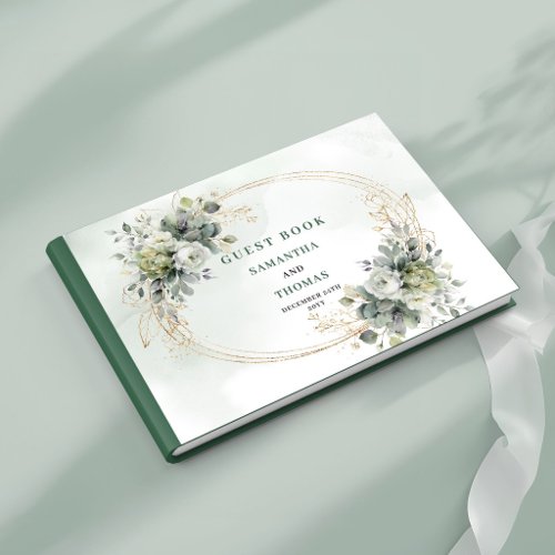 Dusty Green Botanical Foliage Wedding Guest Book