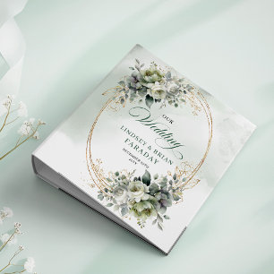Dusty Green Botanical Foliage Wedding Memory Album 3 Ring Binder
