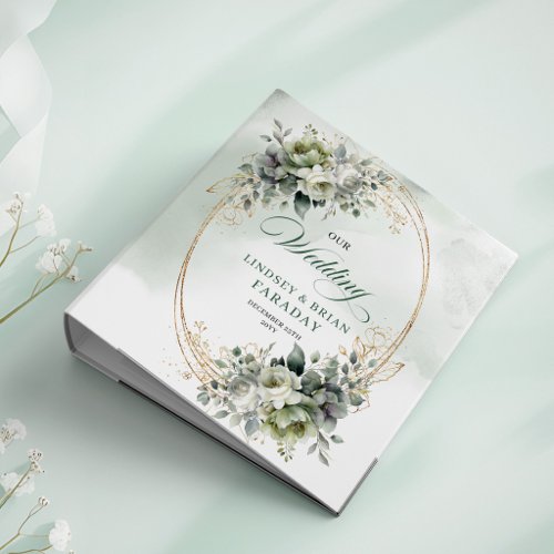 Dusty Green Botanical Foliage Wedding Memory Album 3 Ring Binder