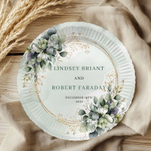 Dusty Green Botanical Foliage Wedding Paper Plates