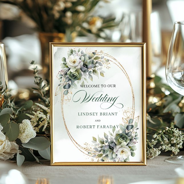 Dusty Green Botanical Foliage Wedding Welcome Sign (Dusty Green Botanical Foliage Wedding Welcome Sign)