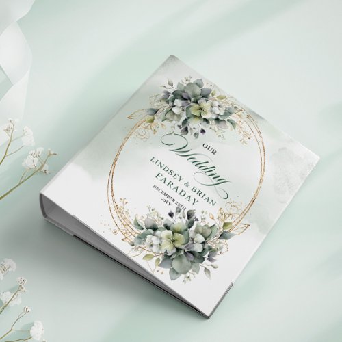 Dusty Green Botanical Gold Wedding Memory Album 3 Ring Binder
