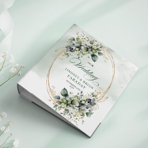 Dusty Green Botanical Green Gold Wedding Memory Al 3 Ring Binder