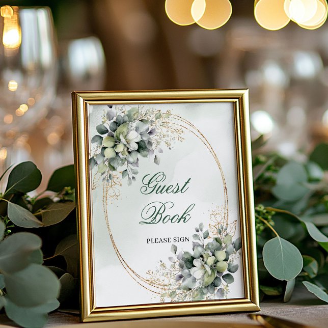 Dusty Green Botanical Guest Book Tabletop Sign (Dusty Green Botanical Guest Book Tabletop Sign)