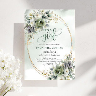 Dusty Green Botanical It’s A Girl Invitation
