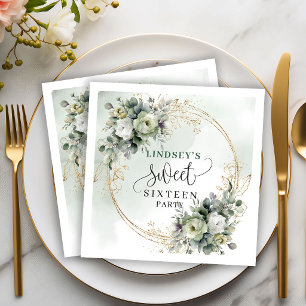 Dusty Green Botanical Sweet 16 Watercolor Napkins