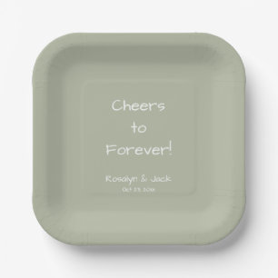 Dusty Green Casual Handwriting Cheers to Forever  Paper Plates
