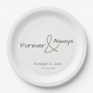 Dusty Green Casual Handwriting Forever & Always Paper Plates