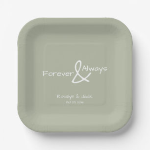 Dusty Green Casual Handwriting Forever & Always Paper Plates