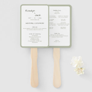 Dusty Green Casual Handwriting Order of Service  Hand Fan