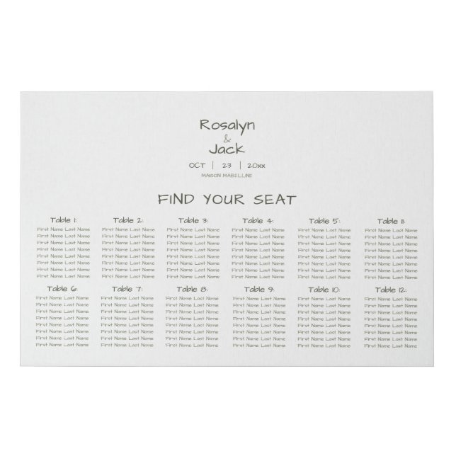 Dusty Green Casual Handwriting Seating Charts  Faux Canvas Print (Front)