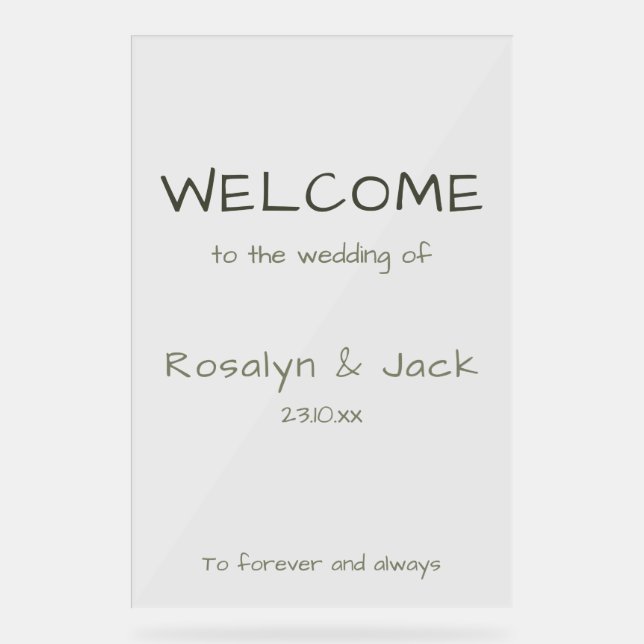Dusty Green Casual Handwriting Welcome Wedding Acrylic Sign (Front)