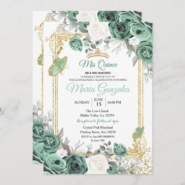 Dusty Green Charra Quinceanera Invitation (Front/Back)