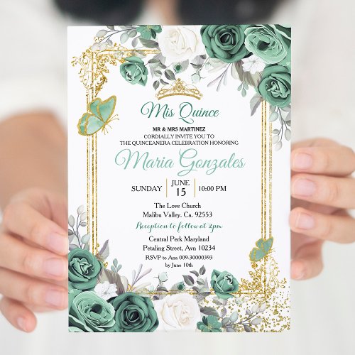 Dusty Green Charra Quinceanera Invitation