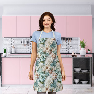 Dusty green cream flowers  apron