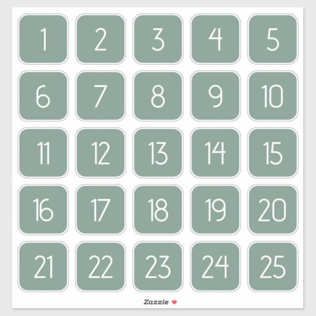 Dusty Green Customizable Square Number Stickers  (Sheet)