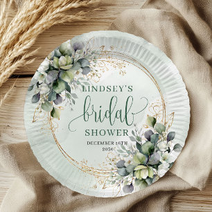 Dusty Green Eucalyptus Bridal Shower Paper Plates