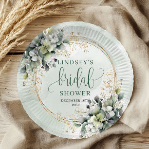Dusty Green Eucalyptus Bridal Shower Paper Plates