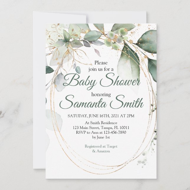 Dusty Green Eucalyptus Greenery Baby Shower Invitation (Front)