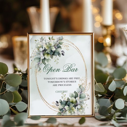 Dusty Green Eucalyptus Open Bar Wedding Sign