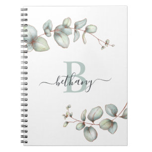 Dusty Green Eucalyptus Personalized Monogram Notebook