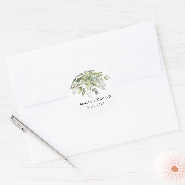 Dusty Green Eucalytus Classic Round Sticker (Envelope)