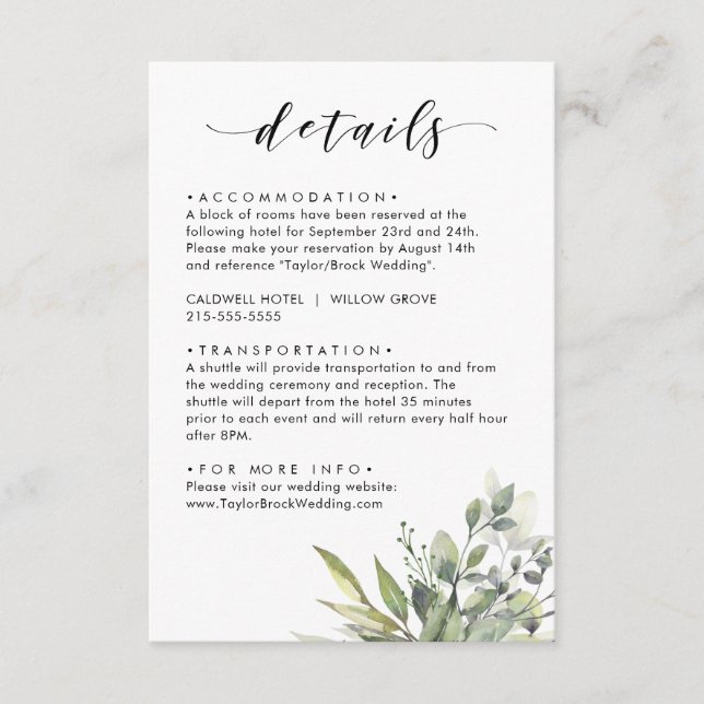 Dusty Green Eucalytus Enclosure Card (Front)