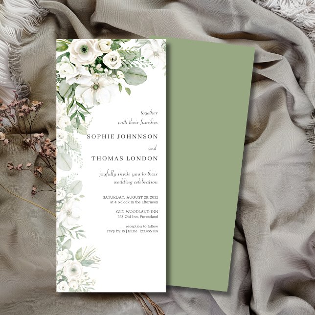 Dusty green floral rose watercolor wedding invitation (Creator Uploaded)