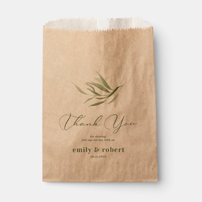 Dusty Green Foliage Beige Craft Paper  Favor Bag (Front)