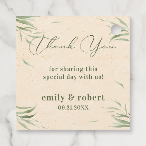 Dusty Green Foliage Beige Craft Paper  Favor Tags
