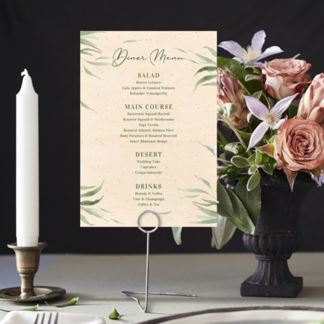 Dusty Green Foliage Beige Craft Paper Menu Invitation (Creator Uploaded)