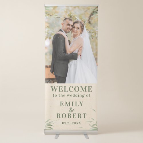 Dusty Green Foliage Beige Craft Paper  Retractable Banner