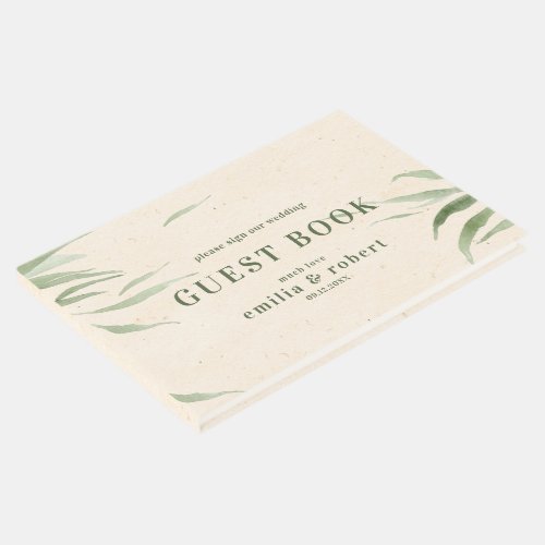 Dusty Green Foliage Beige Paper Thank You Guest Book