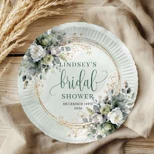 Dusty Green Foliage Bridal Shower Paper Plates
