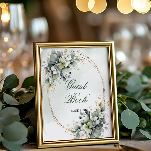 Dusty Green Foliage Guest Book Tabletop Sign (Dusty Green Foliage Guest Book Tabletop Sign)