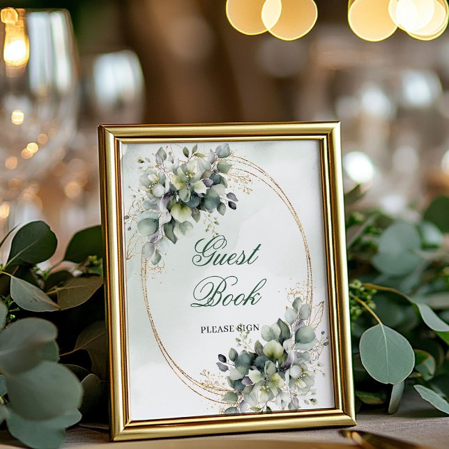 Dusty Green Foliage Guest Book Tabletop Sign (Dusty Green Foliage Guest Book Tabletop Sign)