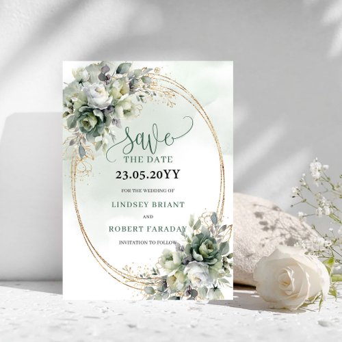 Dusty Green Foliage Watercolor Save The Date