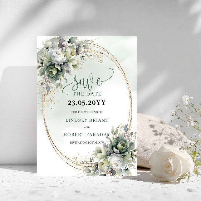 Dusty Green Foliage Watercolor Save The Date (Dusty Green Foliage Watercolor Save The Date)