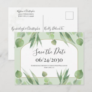 Dusty Green Geometric Arch Wedding Save the Date Postcard