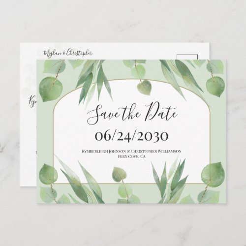 Dusty Green Geometric Arch Wedding Save the Date Postcard