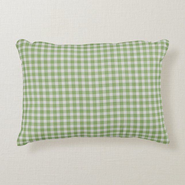 Dusty Green Gingham Checkered Plaid Accent Pillow (Front)