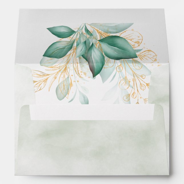 dusty green gold eucalyptus greenery wedding envelope (Back (Bottom))