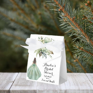 Dusty Green Gold Glitter Dress Bridal Shower Favor Boxes