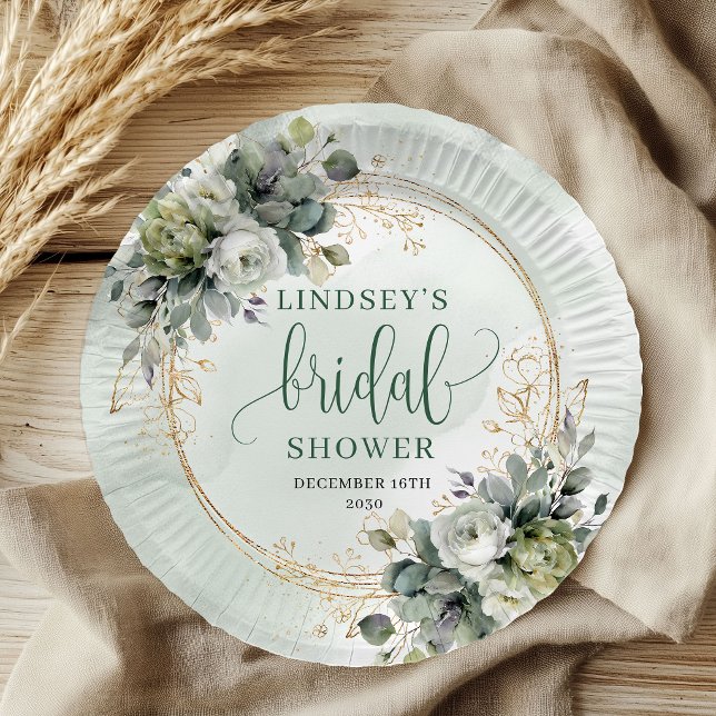 Dusty Green Greenery Bridal Shower Paper Plates (Dusty Green Greenery Bridal Shower Paper Plates)