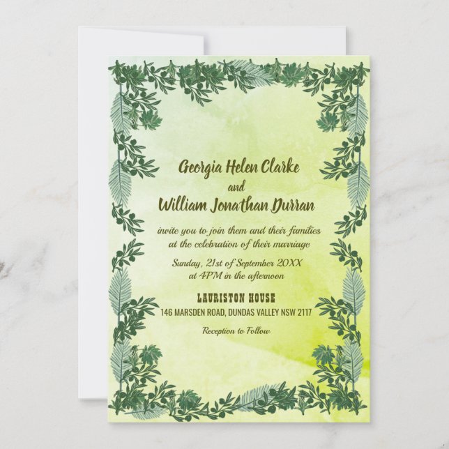 Dusty Green Greenery Rustic Wedding Invitation (Front)