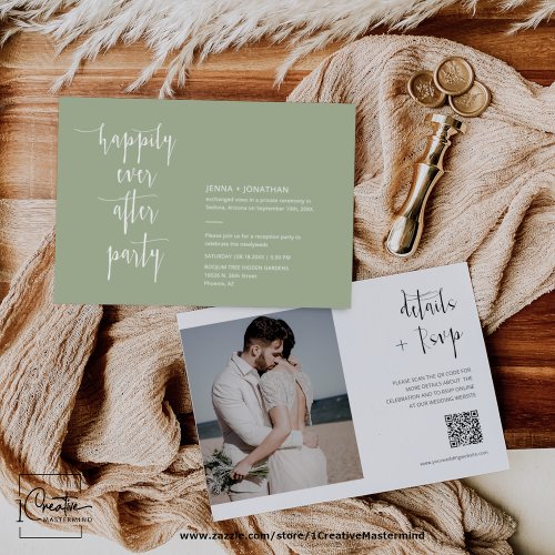 Dusty Green Happily Ever After QR Code Photo Invitation