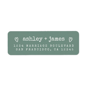Dusty Green Heart Script Couple Return Address Label