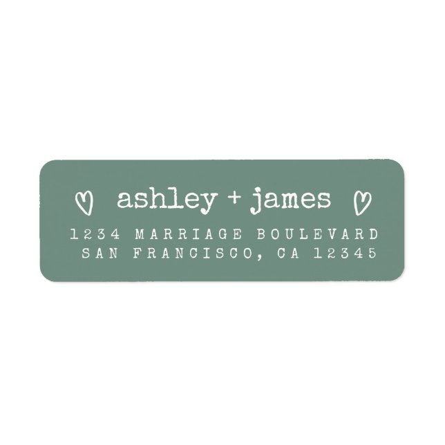 Dusty Green Heart Script Couple Return Address  Label (Front)